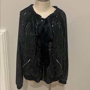 Needle & Thread Black Sequin Bomber Jacket